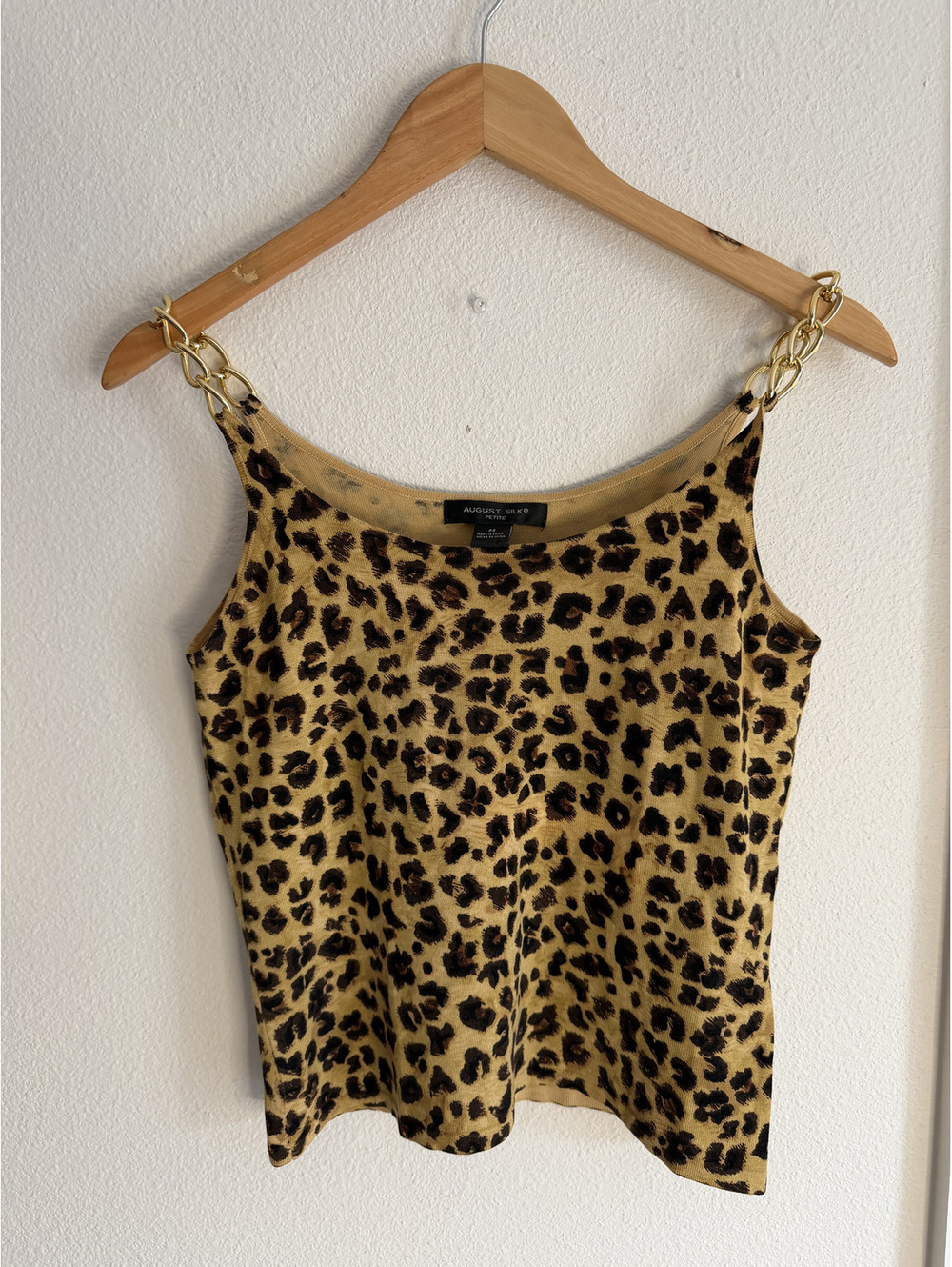 August Silk Y2K Leopard Print Gold Chain Strap Cami Tank Top Petite S